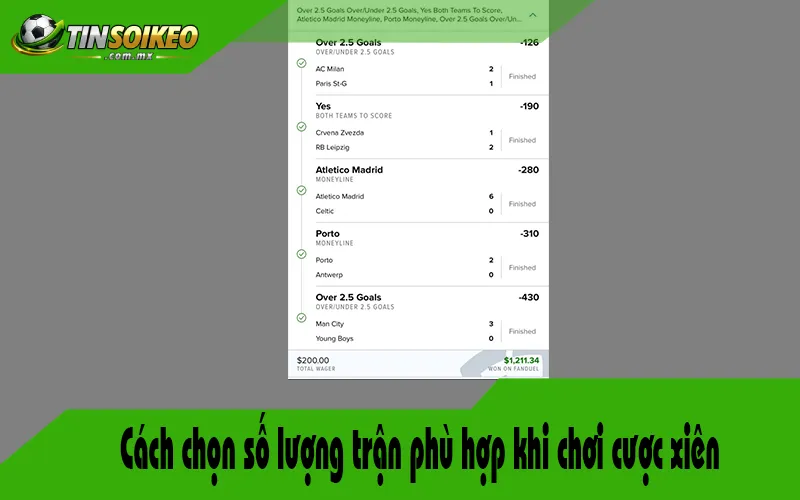 Cách chọn số lượng trận phù hợp khi chơi cược xiên